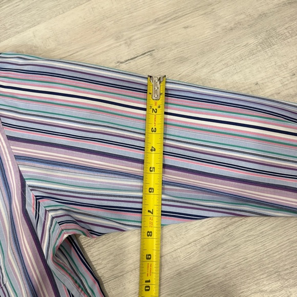 Johnston & Murphy Tailored Fit Multicolor Striped Button-Down 100% Cotton Shirt - Picture 14 of 17